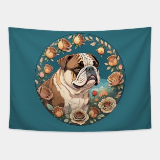 English Bulldog With Rose Wreath Tapestry