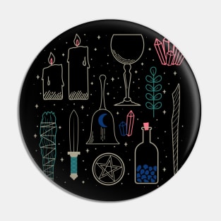 Witchcraft and magic ritual tools on black Pin