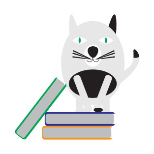 Black White Cat Standing on Books T-Shirt