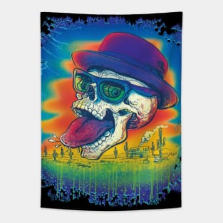 Skull Donning Pork Pie Hat Tapestry