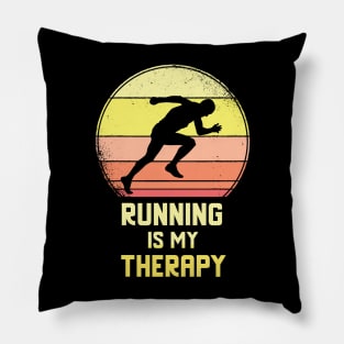 Running Is My Therapy Vintage Retro Motivation Pillow