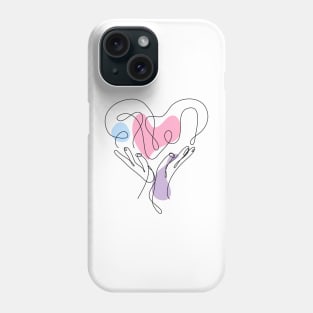 Heart Shaped Hand Draw One Continuous Line Valentines day Phone Case