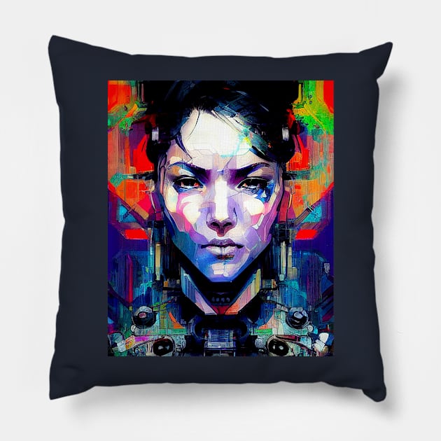Glitch Cyberpunk Android Girl Pillow by Edongski303 Teepublic Merch