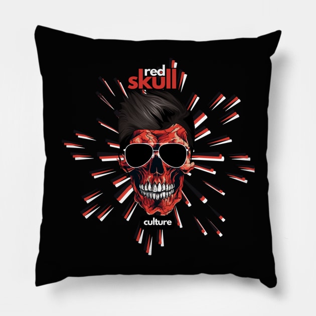 Red Skull Culture, Festival t-shirt, Unisex t-shirt, tees, t-shirts, t-shirts for him, t-shirts for her, gift ideas, summer tees, skull tees Pillow by Clinsh Online 