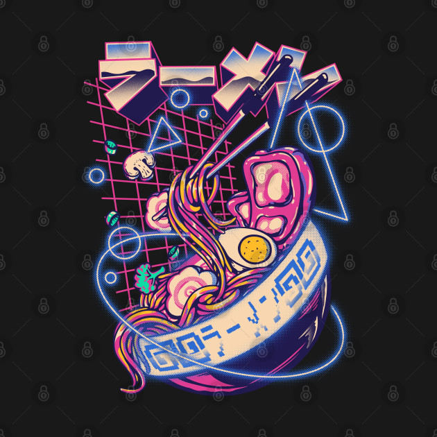 Disover Retrowave Ramen With Geometric Blue Neon Elements, Retro Ramen Cute Ramen Bowl - Kawaii ラーメン Cyberpunk Vaporwave Synthwave Synth 80s 90s Digital