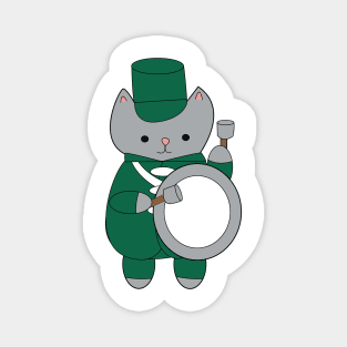 Marching Band Cat Bass Drummer Green and White Magnet