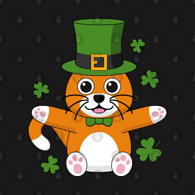 Cute St Patrick's Day Cat with Shamrocks Cartoon by BirdAtWork