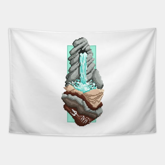 Pixel Landscape : Water Fall Tapestry by Draad