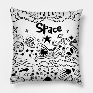 funny space doodles black and white Pillow