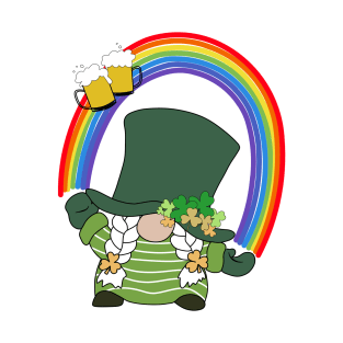 Cute st patrick with champagne, clovers & rainbow T-Shirt