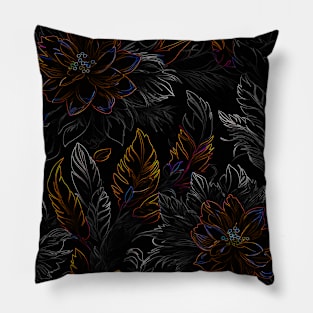 Flowers and feathers vibrant lines Pillow