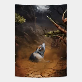 Awesome wolf in the dark night Tapestry