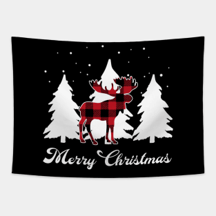 Moose Red Buffalo Plaid Christmas Matching Family Xmas Tapestry