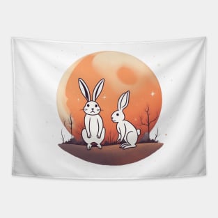Moon and two Rabbits Tapestry