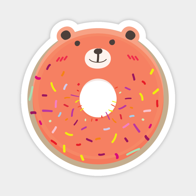 Orange Bear Cute Donut Magnet by InkyArt