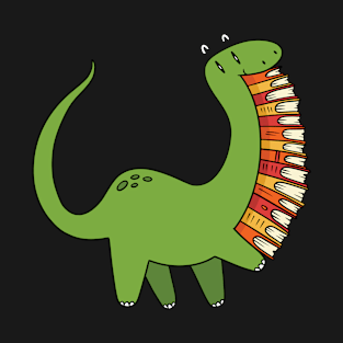 Cute Dinosaur With Books T-Shirt