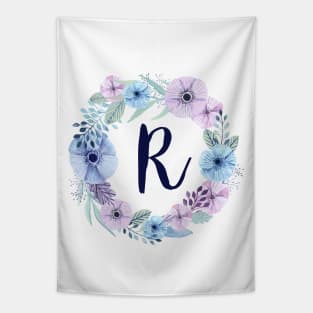 Floral Monogram R Icy Winter Blossoms Tapestry