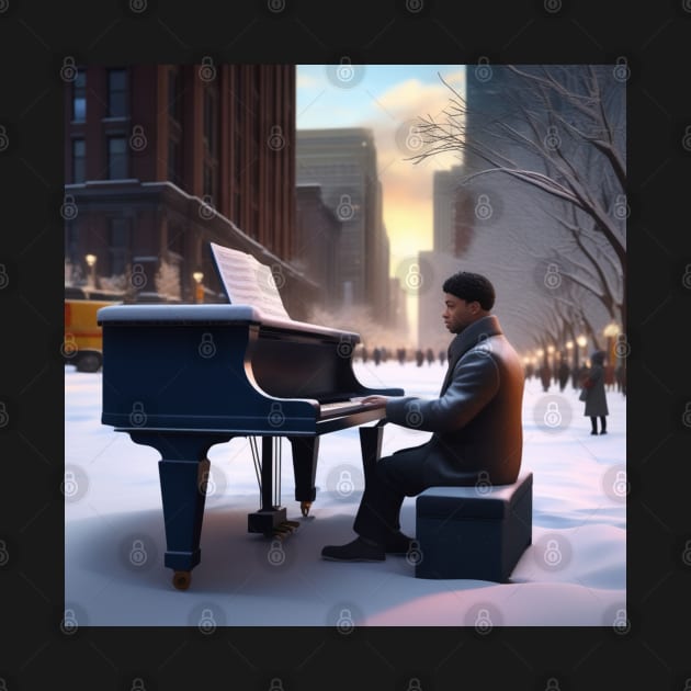 A Pianist Performing On The Streets Of Chicago USA In Winter by Musical Art By Andrew