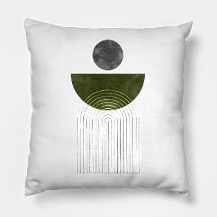 Olive green mid century modern shapes Pillow