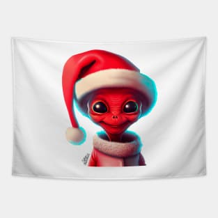 Christmas cute alien with Santa hat Tapestry