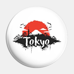 Distressed Tokyo fuji san backdrop painting style Pin