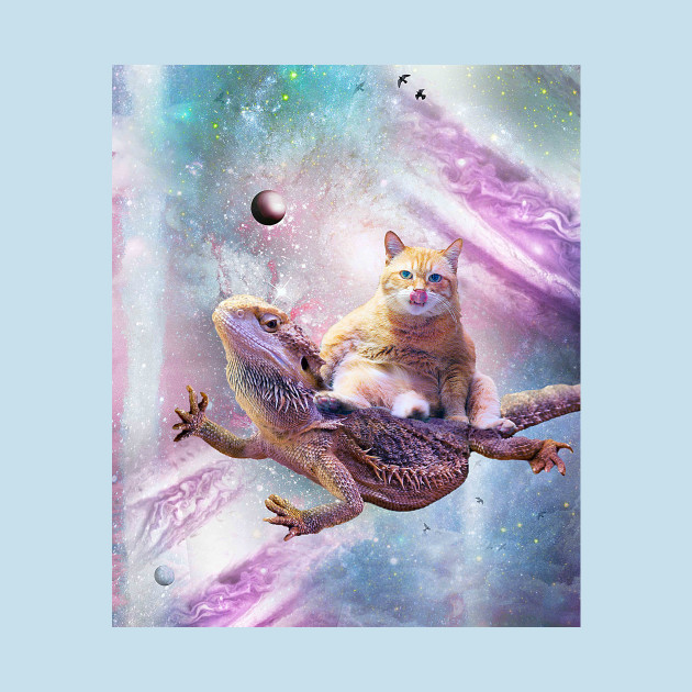 Discover Space Cat Riding Bearded Dragon Lizard - Space Cat Riding Bearded Dragon Lizard - T-Shirt