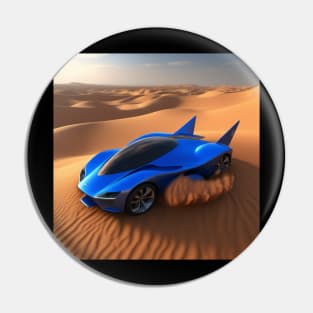 A Blue Sports Car Driving Through The Desert Pin