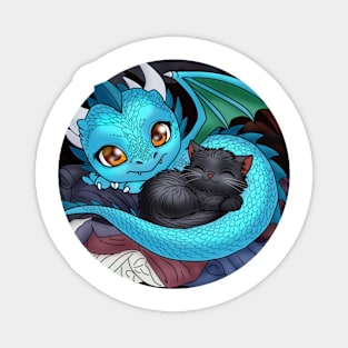 Sleepy dragon and kitten Magnet