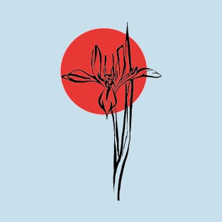 Iris flower on red circle T-Shirt