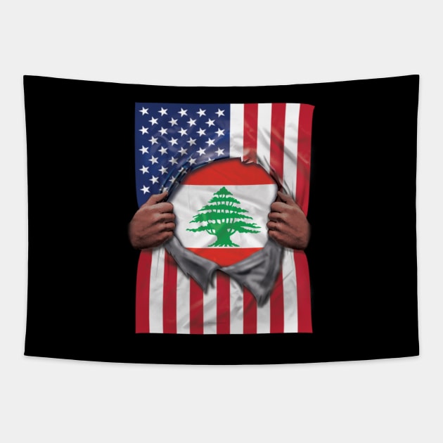 Lebanon Flag American Flag Ripped - Gift for Lebanese From Lebanon Tapestry by Country Flags