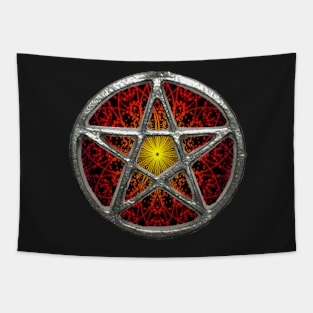 Red Fractal Pentagram Pentacle Wicca Tapestry