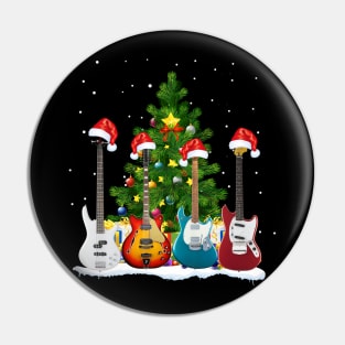 Santa Hat Electric Guitar Classical Guitar Christmas Pin