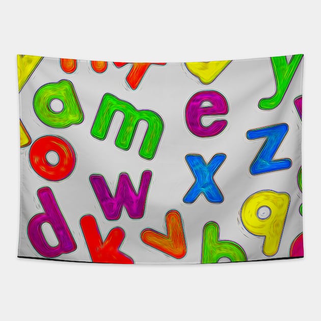 Jumbled Multi Coloured Letters Glow Tapestry by Russell102