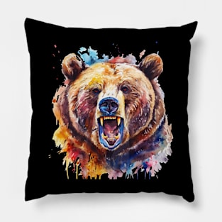 Grizzly Bear With Watercolors - Grizzly Bear Pillow