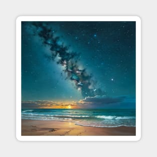 Gentle waves crashing on a starry beach at night Magnet