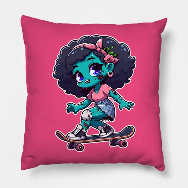 Zombie Skate Girl Pillow by DesignDinamique