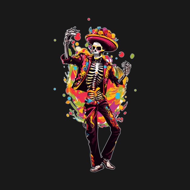 Colorful Day of the Dead Dia de Los Muertos Skeleton Dancing by Tees 4 Thee