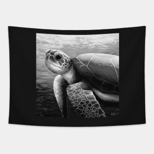 Sepia swimming sea turtle art Tapestry