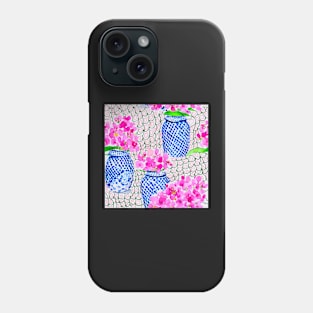 Pink flowers in chinoiserie jars Phone Case