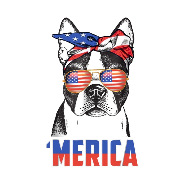 Boston Terrier Merica Bandana USA Flag 4th Of July by Xamgi