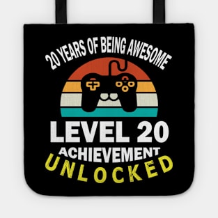 20 Years Of Being Awesome Level 20 Achievement Unlocked Birthday Gamer Son Brother Tote