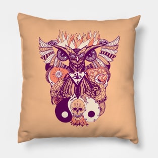 Peach Owl And Ageless Skull Pillow