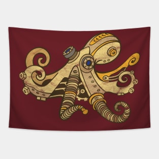 Steampunk Octopus Vintage Distressed Tapestry