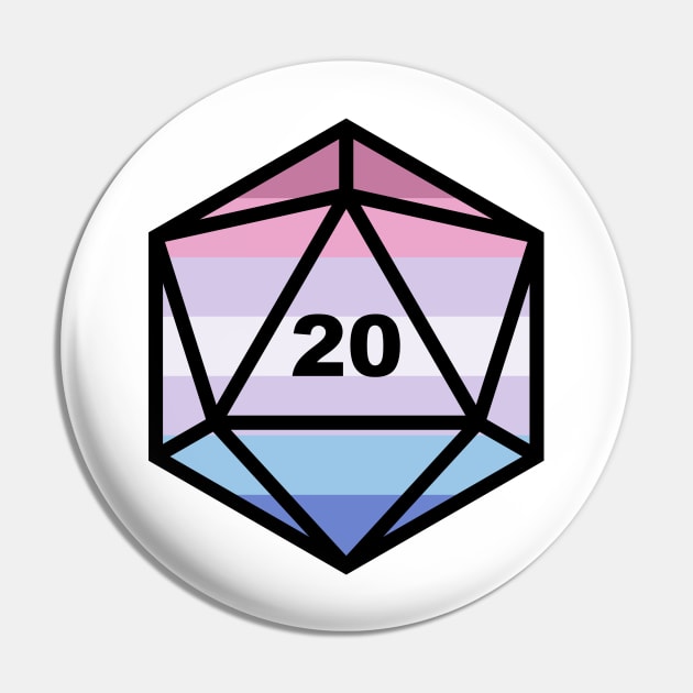 Pride D20: Bigender Pin by MeepDrawsThings