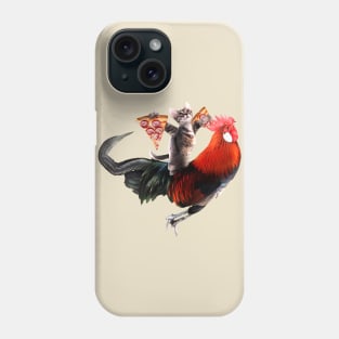 Cat with 2 Pizza Slices Riding Rooster Phone Case