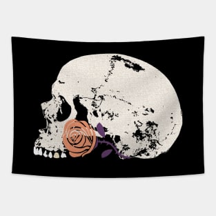 Vintage Skull with Orange Rose Tapestry