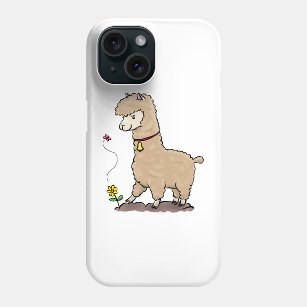 Cute alpaca and butterfly cartoon illustration Phone Case by FrogFactory