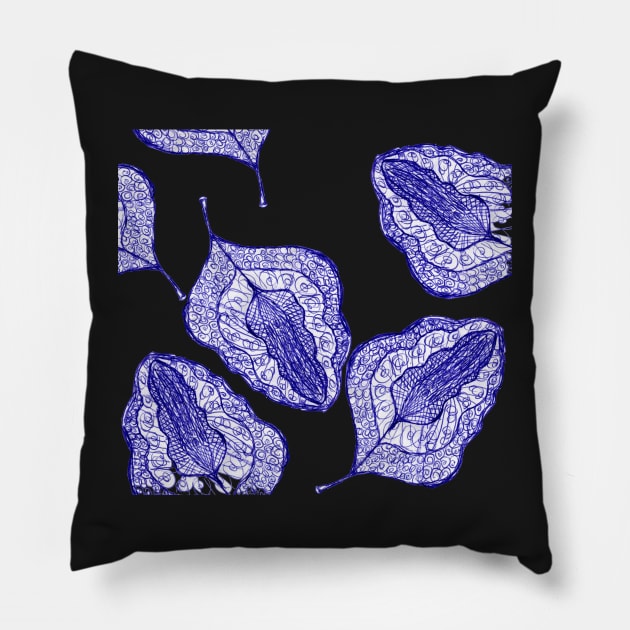 deco pen and ink falling leaves doodle pattern Pillow by DlmtleArt