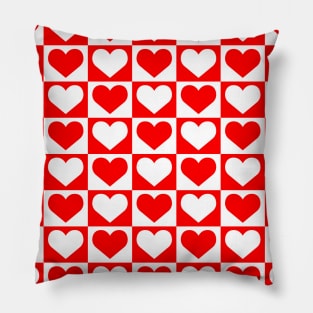 Checkboard Hearts Pattern - Red and White Pillow