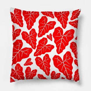 Red veiny heart shaped plant leaves pattern Pillow